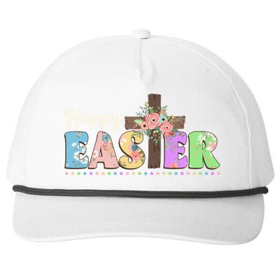 Happy Easter Flower Floral Cross Snapback Five-Panel Rope Hat