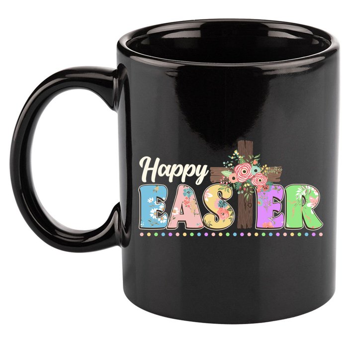 Happy Easter Flower Floral Cross 11oz C Handle Ceramic Mug