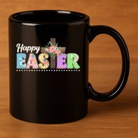 Happy Easter Flower Floral Cross 11oz C Handle Ceramic Mug