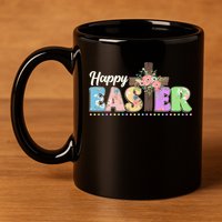 Happy Easter Flower Floral Cross 11oz C Handle Ceramic Mug