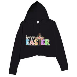 Happy Easter Flower Floral Cross Crop Fleece Hoodie