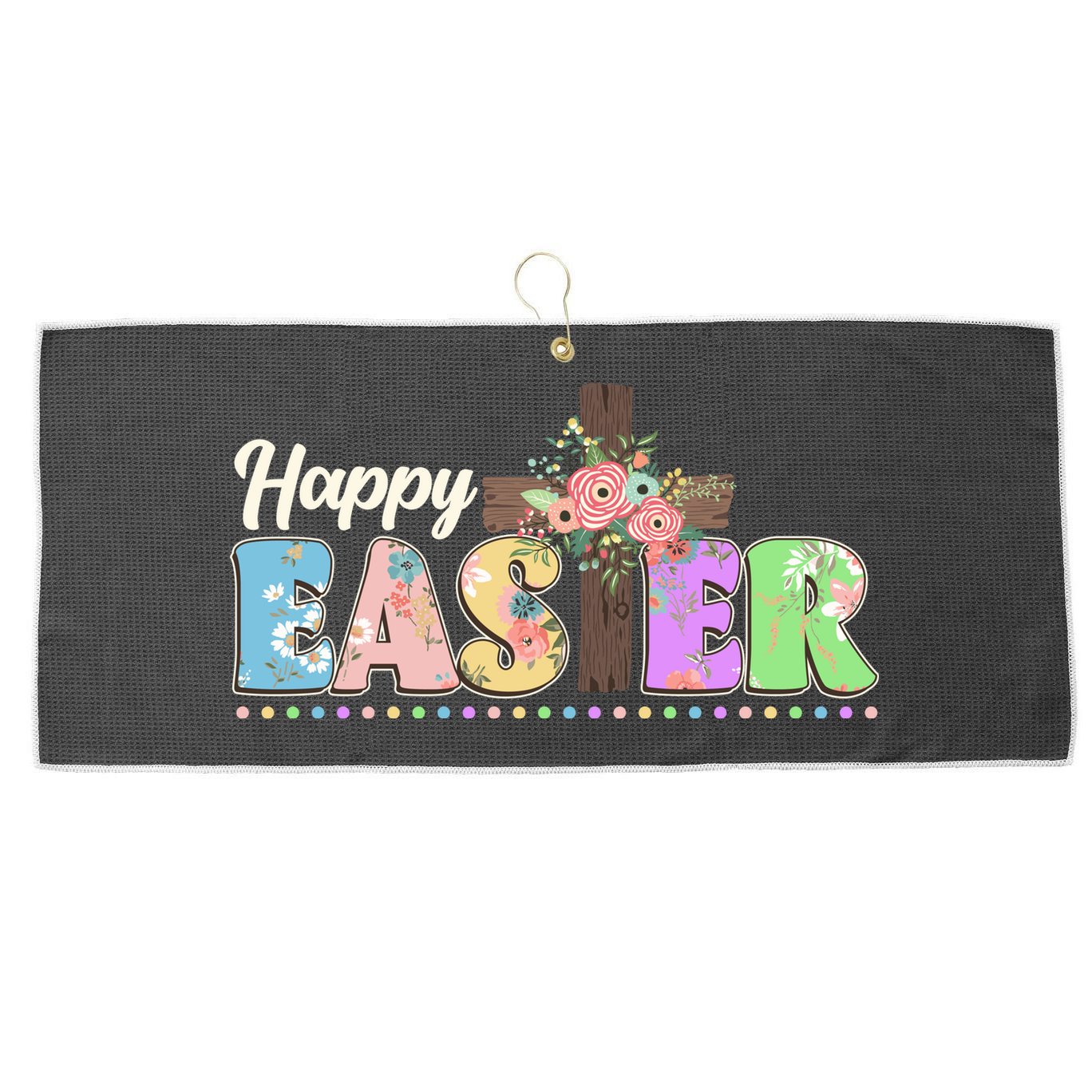 Happy Easter Flower Floral Cross Large Microfiber Waffle Golf Towel
