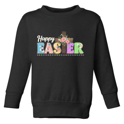 Happy Easter Flower Floral Cross Toddler Sweatshirt