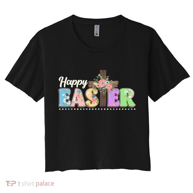 Happy Easter Flower Floral Cross Crop Top