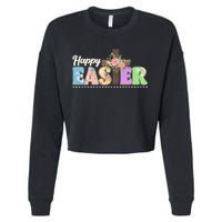 Happy Easter Flower Floral Cross Cropped Pullover Crew