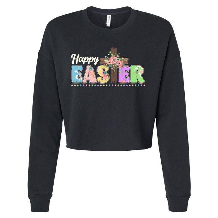 Happy Easter Flower Floral Cross Cropped Pullover Crew