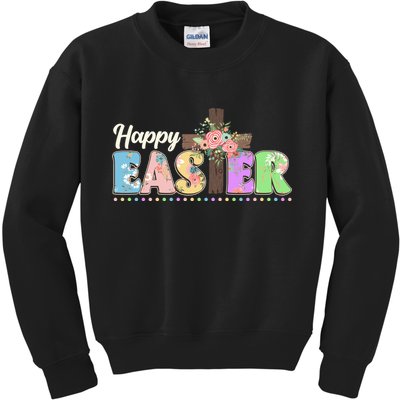 Happy Easter Flower Floral Cross Kids Sweatshirt