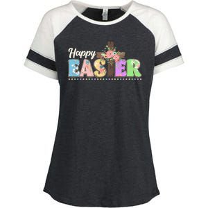 Happy Easter Flower Floral Cross Enza Ladies Jersey Colorblock Tee