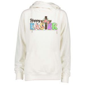 Happy Easter Flower Floral Cross Womens Funnel Neck Pullover Hood