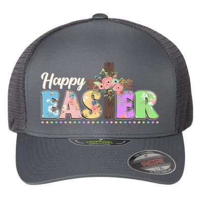 Happy Easter Flower Floral Cross Flexfit Unipanel Trucker Cap