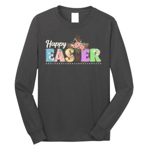 Happy Easter Flower Floral Cross Long Sleeve Shirt