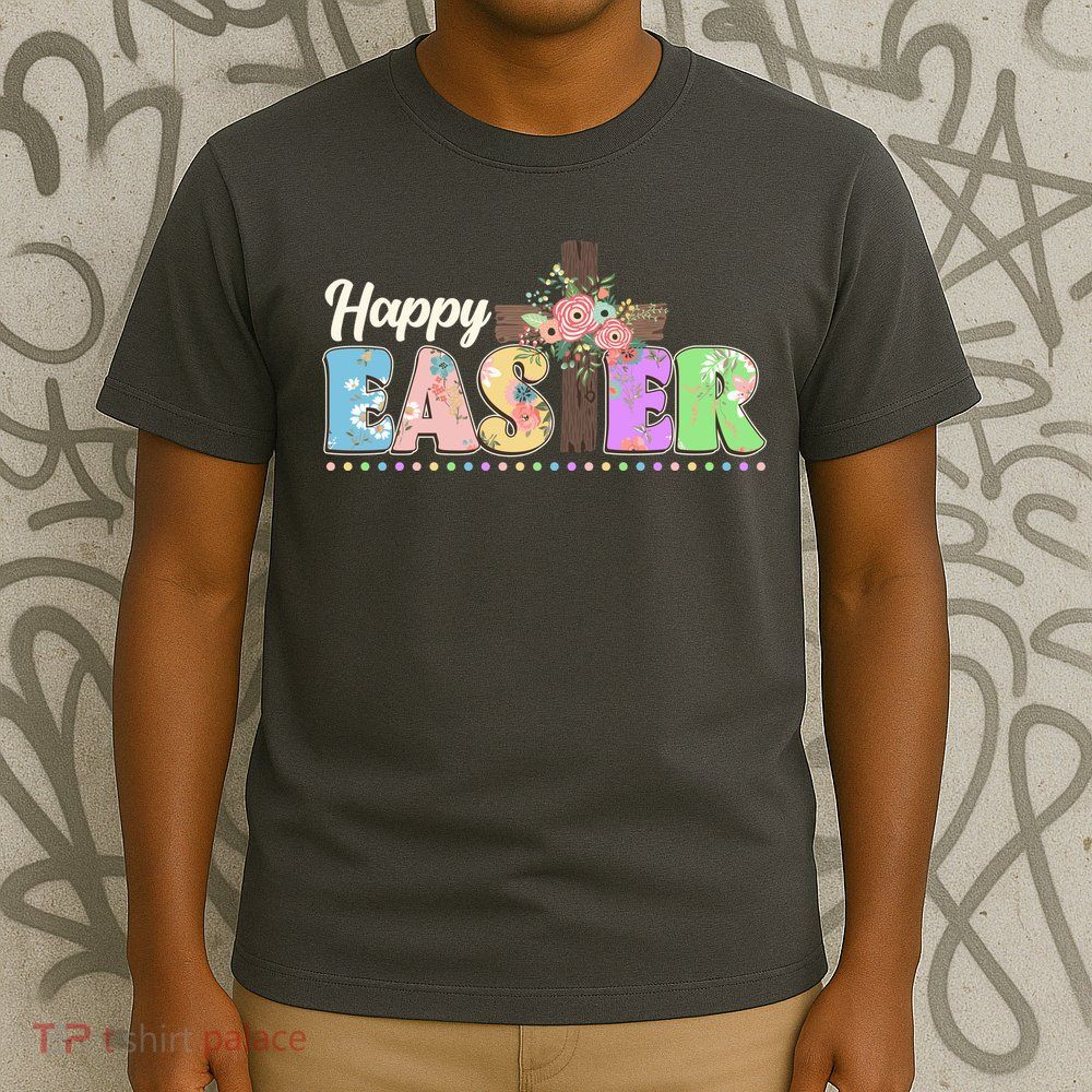 Happy Easter Flower Floral Cross T-Shirt