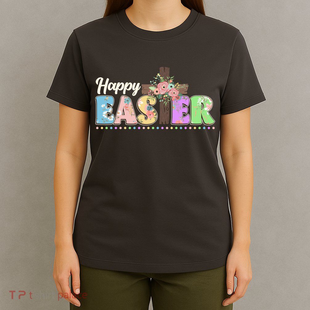 Happy Easter Flower Floral Cross T-Shirt