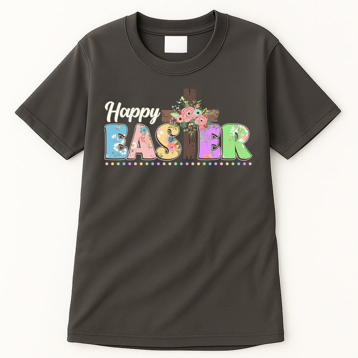Happy Easter Flower Floral Cross Tall T-Shirt
