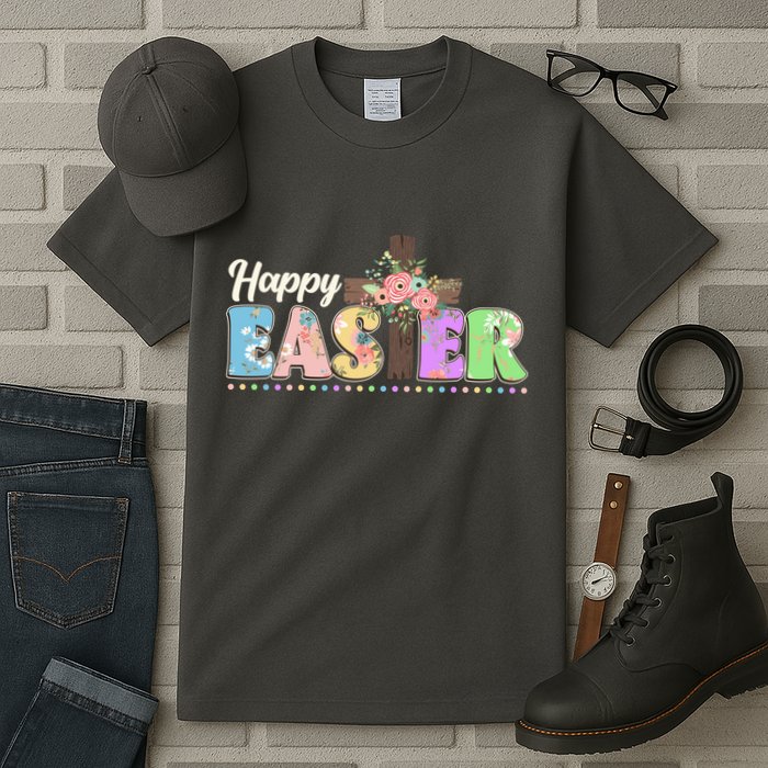 Happy Easter Flower Floral Cross Tall T-Shirt