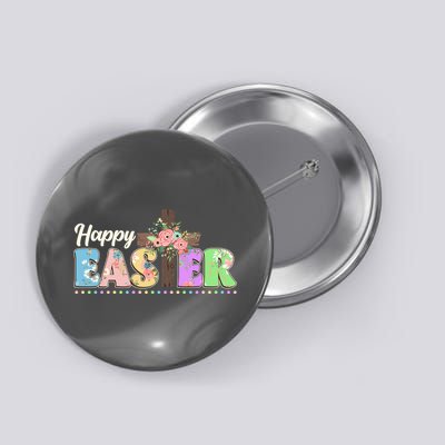 Happy Easter Flower Floral Cross Button