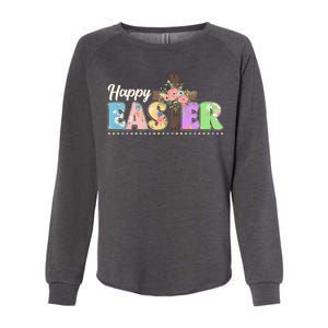 Happy Easter Flower Floral Cross Womens California Wash Sweatshirt