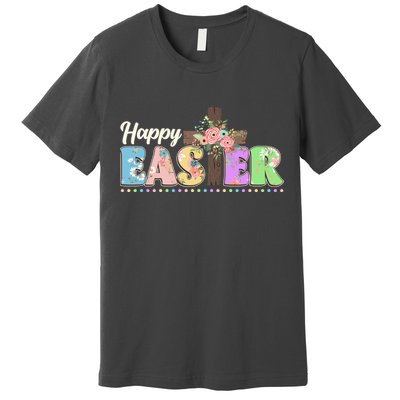 Happy Easter Flower Floral Cross Premium T-Shirt