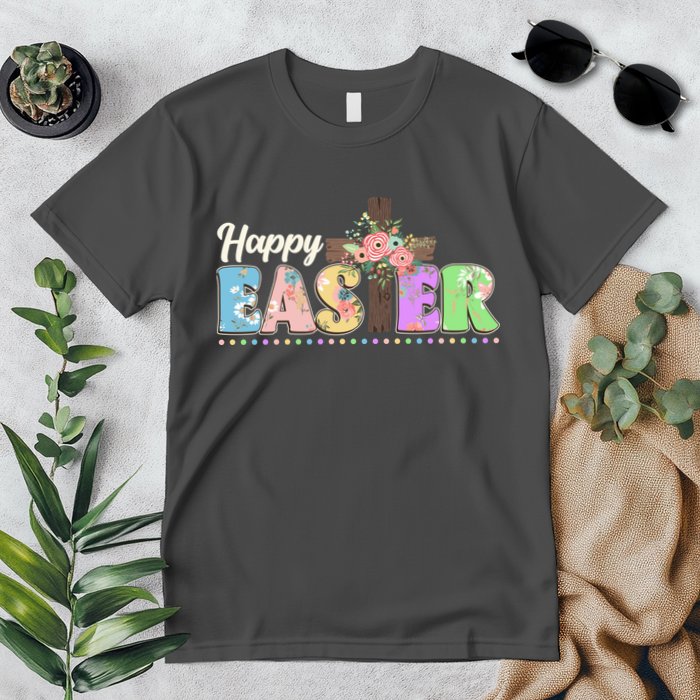 Happy Easter Flower Floral Cross Premium T-Shirt