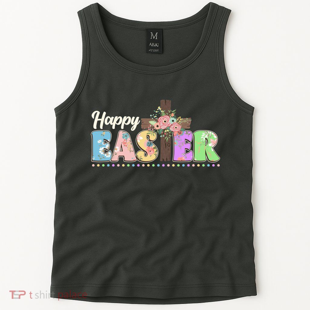 Happy Easter Flower Floral Cross Tank Top