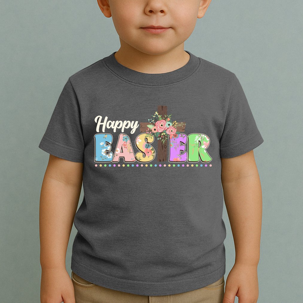 Happy Easter Flower Floral Cross Toddler T-Shirt