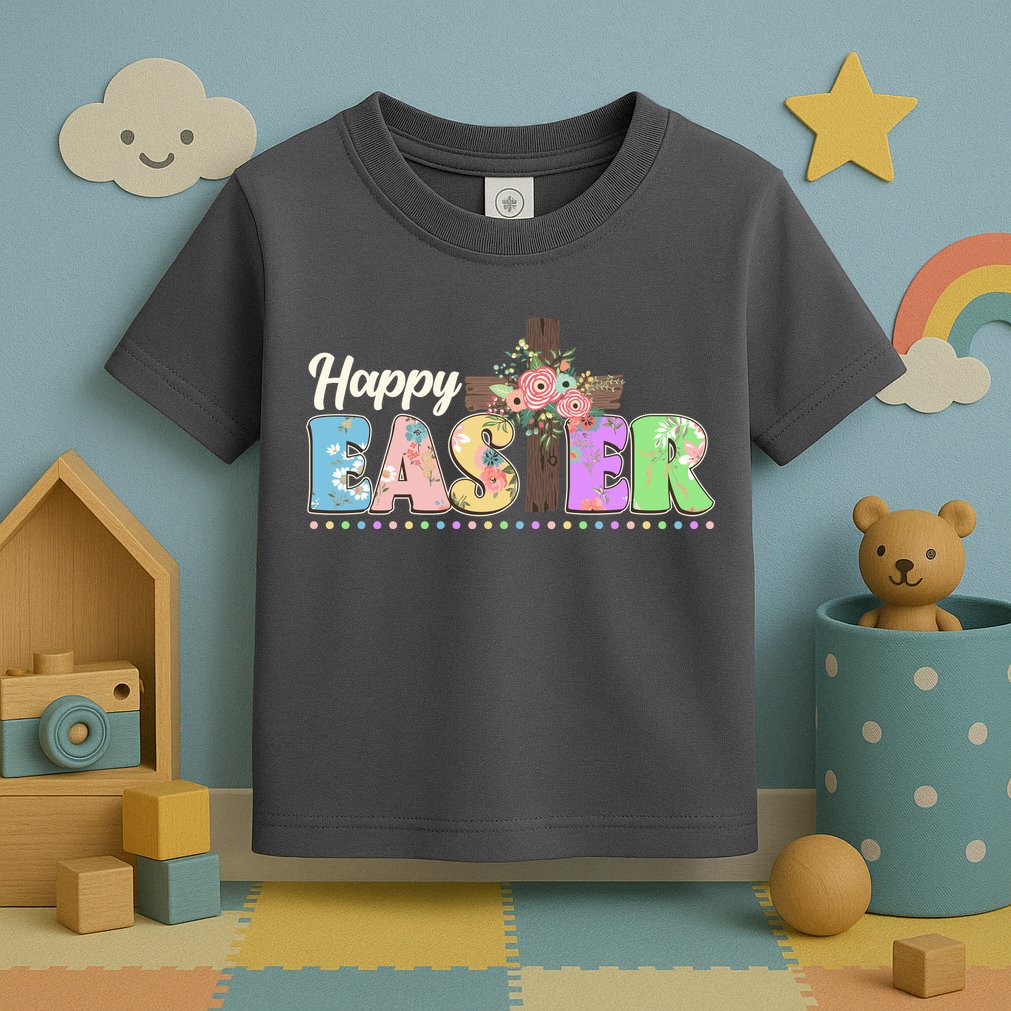 Happy Easter Flower Floral Cross Toddler T-Shirt