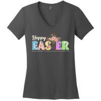 Happy Easter Flower Floral Cross Women's V-Neck T-Shirt