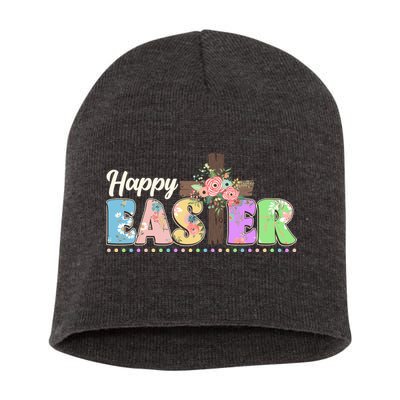 Happy Easter Flower Floral Cross Short Acrylic Beanie