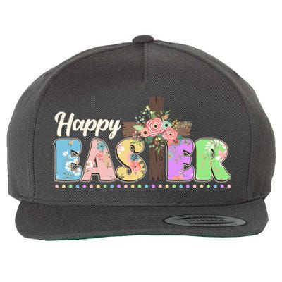 Happy Easter Flower Floral Cross Wool Snapback Cap