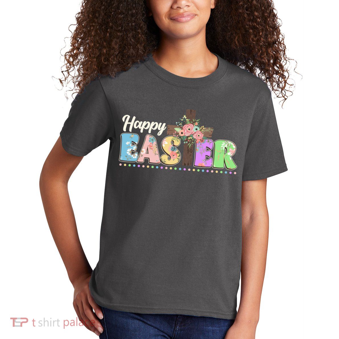 Happy Easter Flower Floral Cross Kids T-Shirt