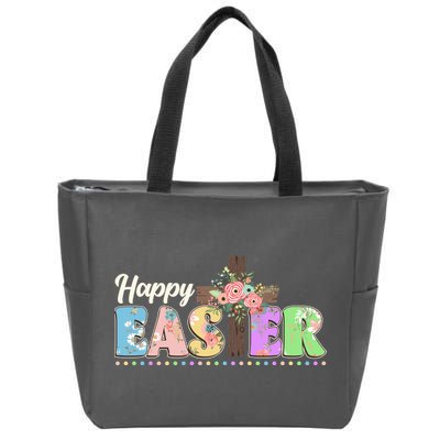 Happy Easter Flower Floral Cross Zip Tote Bag