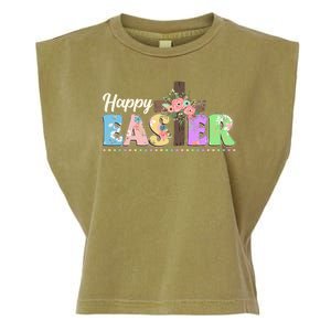 Happy Easter Flower Floral Cross Garment-Dyed Women's Muscle Tee