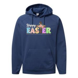 Happy Easter Flower Floral Cross Performance Fleece Hoodie