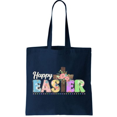 Happy Easter Flower Floral Cross Tote Bag