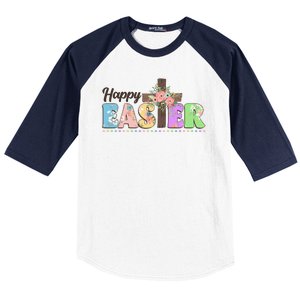 Happy Easter Flower Floral Cross Baseball Sleeve Shirt