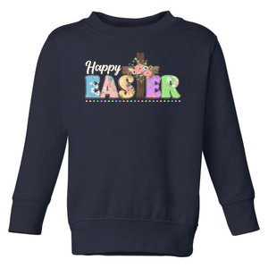 Happy Easter Flower Floral Cross Toddler Sweatshirt