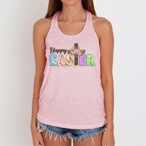 Happy Easter Flower Floral Cross Women's Knotted Racerback Tank