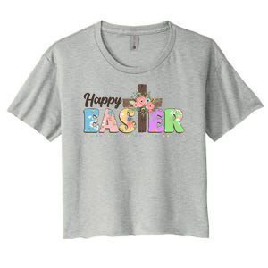 Happy Easter Flower Floral Cross Women's Crop Top Tee