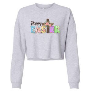 Happy Easter Flower Floral Cross Cropped Pullover Crew