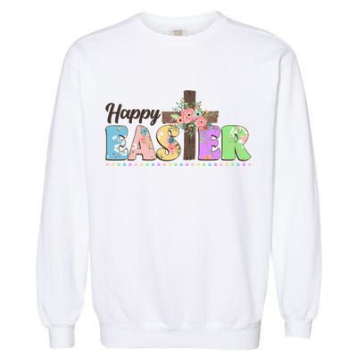 Happy Easter Flower Floral Cross Garment-Dyed Sweatshirt
