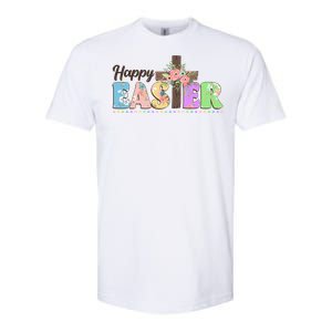 Happy Easter Flower Floral Cross Softstyle CVC T-Shirt