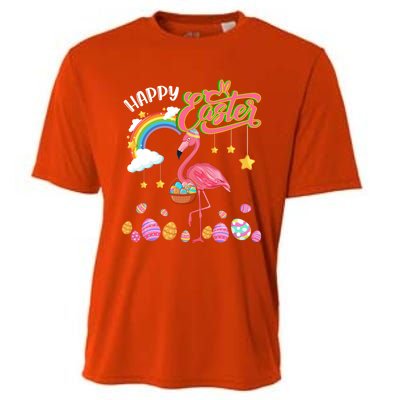 Happy Easter Flamingo With Eggs Basket Chocolate Eggs Hunt Meaningful Gift Cooling Performance Crew T-Shirt