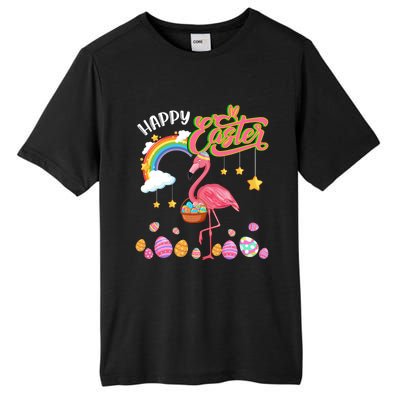 Happy Easter Flamingo With Eggs Basket Chocolate Eggs Hunt Meaningful Gift Tall Fusion ChromaSoft Performance T-Shirt