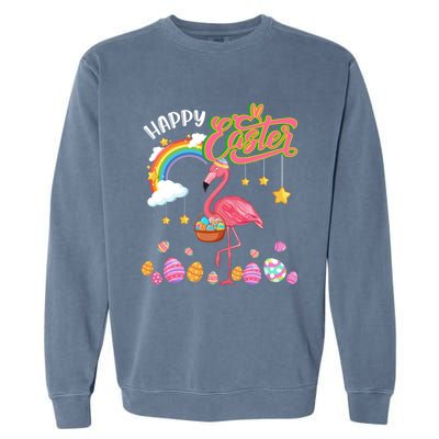 Happy Easter Flamingo With Eggs Basket Chocolate Eggs Hunt Meaningful Gift Garment-Dyed Sweatshirt