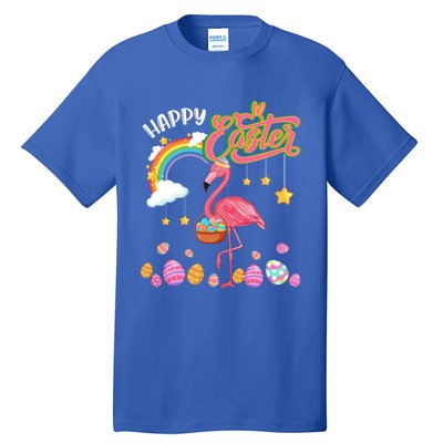 Happy Easter Flamingo With Eggs Basket Chocolate Eggs Hunt Meaningful Gift Tall T-Shirt