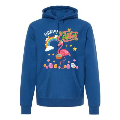 Happy Easter Flamingo With Eggs Basket Chocolate Eggs Hunt Meaningful Gift Premium Hoodie