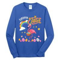 Happy Easter Flamingo With Eggs Basket Chocolate Eggs Hunt Meaningful Gift Tall Long Sleeve T-Shirt