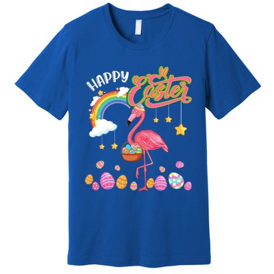 Happy Easter Flamingo With Eggs Basket Chocolate Eggs Hunt Meaningful Gift Premium T-Shirt