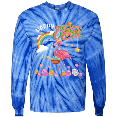 Happy Easter Flamingo With Eggs Basket Chocolate Eggs Hunt Meaningful Gift Tie-Dye Long Sleeve Shirt