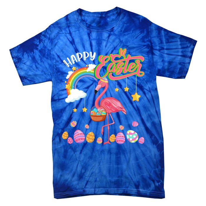 Happy Easter Flamingo With Eggs Basket Chocolate Eggs Hunt Meaningful Gift Tie-Dye T-Shirt